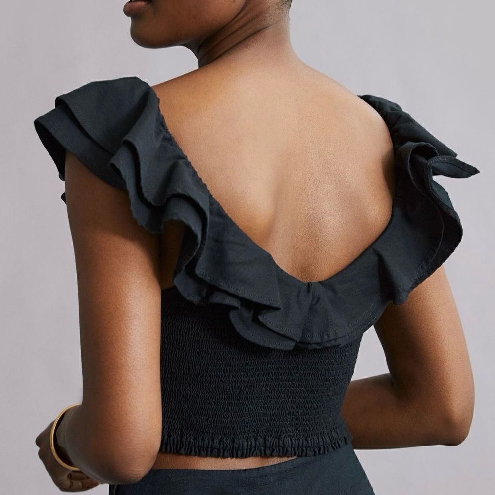 Anthropologie | Maeve Ruffled Smocked Top | Size: 4 | Color: Black - Picture 3 of 4